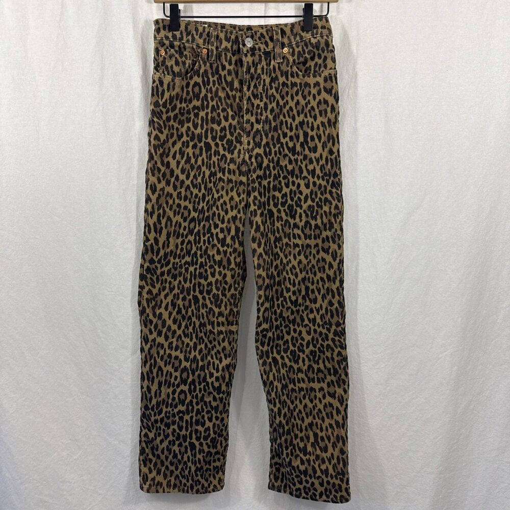 Levi’s Premium Ribcage Straight Leopard Print Corduroy Pants Womens Sz 27